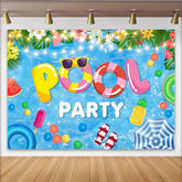 Lofaris Tropical Pool Party Backdrop with Summer Floats and String Lights, Fun Photography Background for Kids and Adults