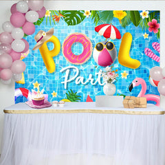 Lofaris Vibrant Pool Party Backdrop with Inflatable Letters and Tropical Leaves, Summer Photography Background for Fun Events.