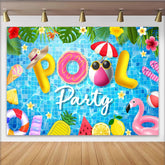 Lofaris Vibrant Pool Party Backdrop with Inflatable Letters and Tropical Leaves, Summer Photography Background for Fun Events.