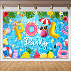 Lofaris Vibrant Pool Party Backdrop with Inflatable Letters and Tropical Leaves, Summer Photography Background for Fun Events.