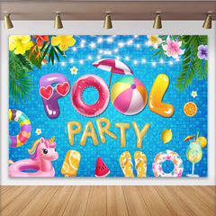Lofaris Vibrant Pool Party Birthday Backdrop with Inflatable Letters and Tropical Flowers, Summer Celebration Background for Photoshoot Decor