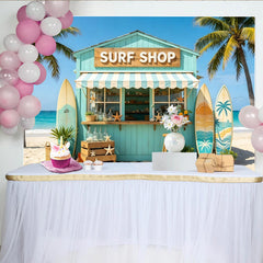 Lofaris Light Blue Surf Shop Beach Photography Backdrop, Tropical Summer Ocean Scene Background for Studio Photoshoot