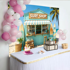 Lofaris Light Blue Surf Shop Beach Photography Backdrop, Tropical Summer Ocean Scene Background for Studio Photoshoot