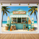 Lofaris Light Blue Surf Shop Beach Photography Backdrop, Tropical Summer Ocean Scene Background for Studio Photoshoot