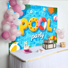 Lofaris Vibrant Pool Party Photography Backdrop with Floating Letters and Beach Balls, Summer Celebration Background for Photoshoot