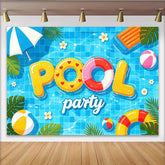 Lofaris Vibrant Pool Party Photography Backdrop with Floating Letters and Beach Balls, Summer Celebration Background for Photoshoot