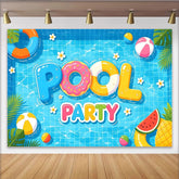 Lofaris Vibrant Pool Party Backdrop with Inflatable Letters, Fun Summer Photography Background for Kids and Adults