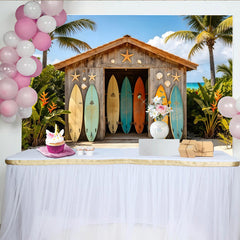 Lofaris Colorful Surfboards Beach Shack Photography Backdrop, Tropical Summer Vacation Photo Background for Studio