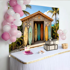 Lofaris Colorful Surfboards Beach Shack Photography Backdrop, Tropical Summer Vacation Photo Background for Studio
