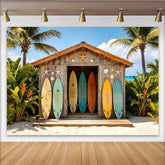 Lofaris Colorful Surfboards Beach Shack Photography Backdrop, Tropical Summer Vacation Photo Background for Studio