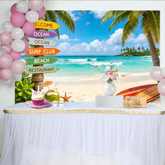 Lofaris Vibrant Tropical Beach Photography Backdrop with Palm Trees, Ocean Waves and Surfboards Background for Summer Photoshoot