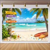 Lofaris Vibrant Tropical Beach Photography Backdrop with Palm Trees, Ocean Waves and Surfboards Background for Summer Photoshoot