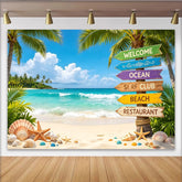Lofaris Tropical Beach Photography Backdrop with Palm Trees and Ocean Waves, Summer Vacation Studio Background for Photoshoot