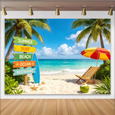 Lofaris Vibrant Summer Beach Photography Backdrop with Palm Trees and Ocean, Tropical Vacation Background for Photoshoots and Party Decor