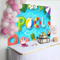 Lofaris Vibrant Pool Party Summer Backdrop with Tropical Leaves and Fun Floats, Bright Photo Background for Party Decor and Vacation Pictures