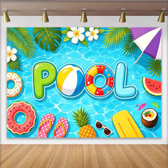 Lofaris Vibrant Pool Party Summer Backdrop with Tropical Leaves and Fun Floats, Bright Photo Background for Party Decor and Vacation Pictures