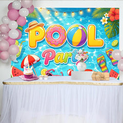 Lofaris Summer Pool Party Backdrop with Tropical Leaves and Fun Floats, Vibrant Photography Background for Kids and Adults
