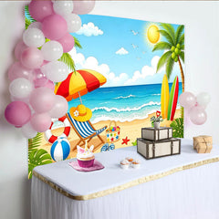 Lofaris Tropical Beach Summer Photography Backdrop, Palm Trees and Ocean, Sunny Vacation Background for Party Decor