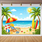 Lofaris Tropical Beach Summer Photography Backdrop, Palm Trees and Ocean, Sunny Vacation Background for Party Decor