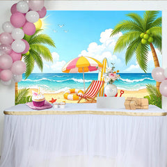 Lofaris Vibrant Summer Beach Photography Backdrop with Palm Trees and Ocean Waves, Ideal Tropical Vacation Photo Background for Party Decor