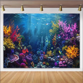 Lofaris Vibrant Coral Reef Underwater Photography Backdrop with Colorful Fish, Magical Ocean Background for Studio Photoshoot and Party Decor