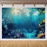 Lofaris Vibrant Underwater Coral Reef Photography Backdrop with Sunlight Rays, Deep Blue Ocean Background for Studio Photoshoot