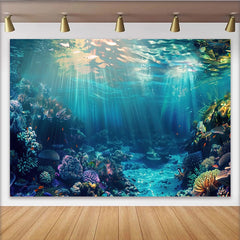 Lofaris Vibrant Underwater Coral Reef Photography Backdrop with Sunlight Rays, Deep Blue Ocean Background for Studio Photoshoot