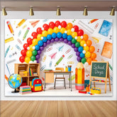Lofaris Vibrant Rainbow Balloon Arch Back to School Backdrop, Classroom Theme Photography Background for School Days Party Decor