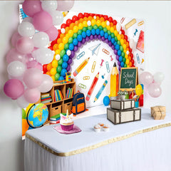Lofaris Vibrant Rainbow Back To School Backdrop with School Days Theme, Educational Classroom Background for Kids Party Decor and Photoshoot