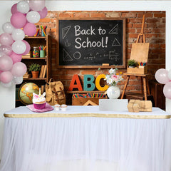 Lofaris Back to School Photography Backdrop with Blackboard and Books, Rustic Brick Wall Background for Studio Photoshoot