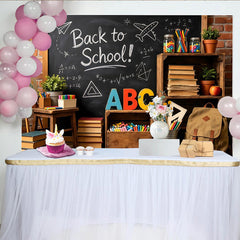 Lofaris Back to School Blackboard Backdrop with ABC Letters and Books, Educational Classroom Photo Background for Kids Photography