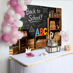 Lofaris Back to School Blackboard Backdrop with ABC Letters and Books, Educational Classroom Photo Background for Kids Photography