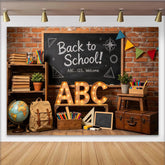 Lofaris Rustic Brick Wall Back to School Backdrop with Chalkboard and ABC Letters, Educational Photography Background for Classroom Decor