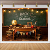 Lofaris Back To School Classroom Backdrop with Chalkboard, Books and Globe, Vintage Educational Photography Background for Student Party Decor
