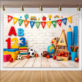 Lofaris Colorful Back To School Backdrop with Letters and Numbers, Educational Photography Background for Classroom Decor