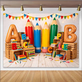 Lofaris Colorful Back To School Backdrop with Giant Pencils and ABC Letters, Vibrant Classroom Photography Background for Learning Party Decor
