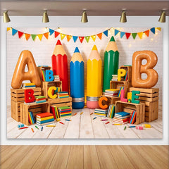 Lofaris Colorful Back To School Backdrop with Giant Pencils and ABC Letters, Vibrant Classroom Photography Background for Learning Party Decor