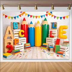Lofaris Colorful School Photography Backdrop with Giant Pencils and ABC Letters, Educational Classroom Background for Back to School Photoshoot