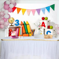 Lofaris Vibrant Back to School Backdrop with ABC Letters, Crayons and Apples, Educational Photography Background for Classroom Decor