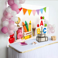 Lofaris Colorful Back To School Backdrop with ABC Blocks and Crayons, Educational Photography Background for Kids Learning
