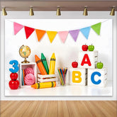 Lofaris Colorful Back To School Backdrop with ABC Blocks and Crayons, Educational Photography Background for Kids Learning