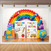 Lofaris Colorful Rainbow Back to School Backdrop with Welcome Back Signs, Educational Photo Background for Classroom Decor and Parties