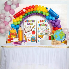 Lofaris Colorful Back To School Backdrop with Rainbow Balloons, Educational Theme Background for Classroom Decor and Party Supplies
