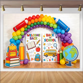 Lofaris Colorful Back To School Backdrop with Rainbow Balloons, Educational Theme Background for Classroom Decor and Party Supplies