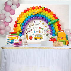 Lofaris Vibrant Rainbow Back To School Backdrop with Books and School Bus, Educational Photography Background for Classroom Decor