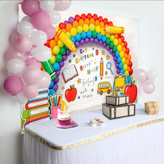Lofaris Colorful Rainbow Back To School Backdrop with Books and Pencils, Educational Photo Background for Classroom Decor and Party