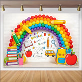 Lofaris Colorful Rainbow Back To School Backdrop with Books and Pencils, Educational Photo Background for Classroom Decor and Party