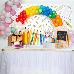 Lofaris Colorful Back to School Backdrop with Rainbow Balloons and Pencils, Fun School Days Background for Classroom Decor and Photoshoot Props