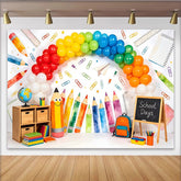 Lofaris Colorful Back to School Backdrop with Rainbow Balloons and Pencils, Fun School Days Background for Classroom Decor and Photoshoot Props