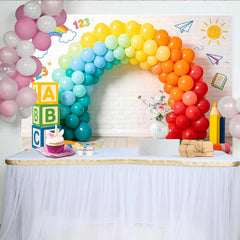 Lofaris Colorful Learning Photography Backdrop with Rainbow Balloons and ABC Blocks, Playful Studio Background for Kids Photoshoot